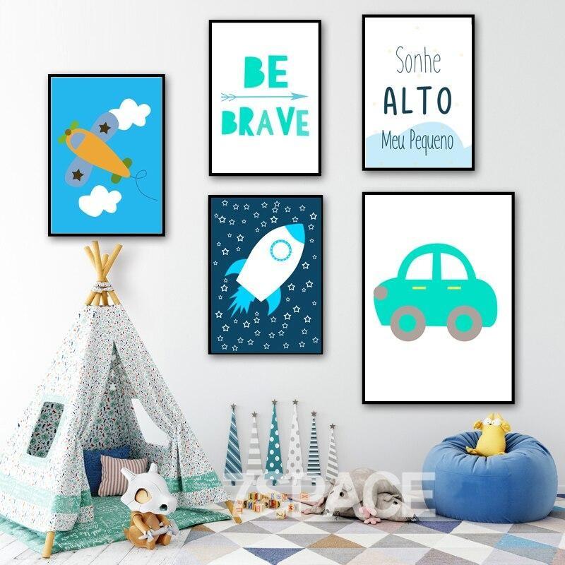 COLORFULBOY Самолет Ракета Автомобил Brave Quote Стена Печат Платно ...
